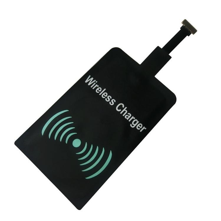 Qi Adapter - Trådløs Modtager for Oplading til Micro-USB - Sort