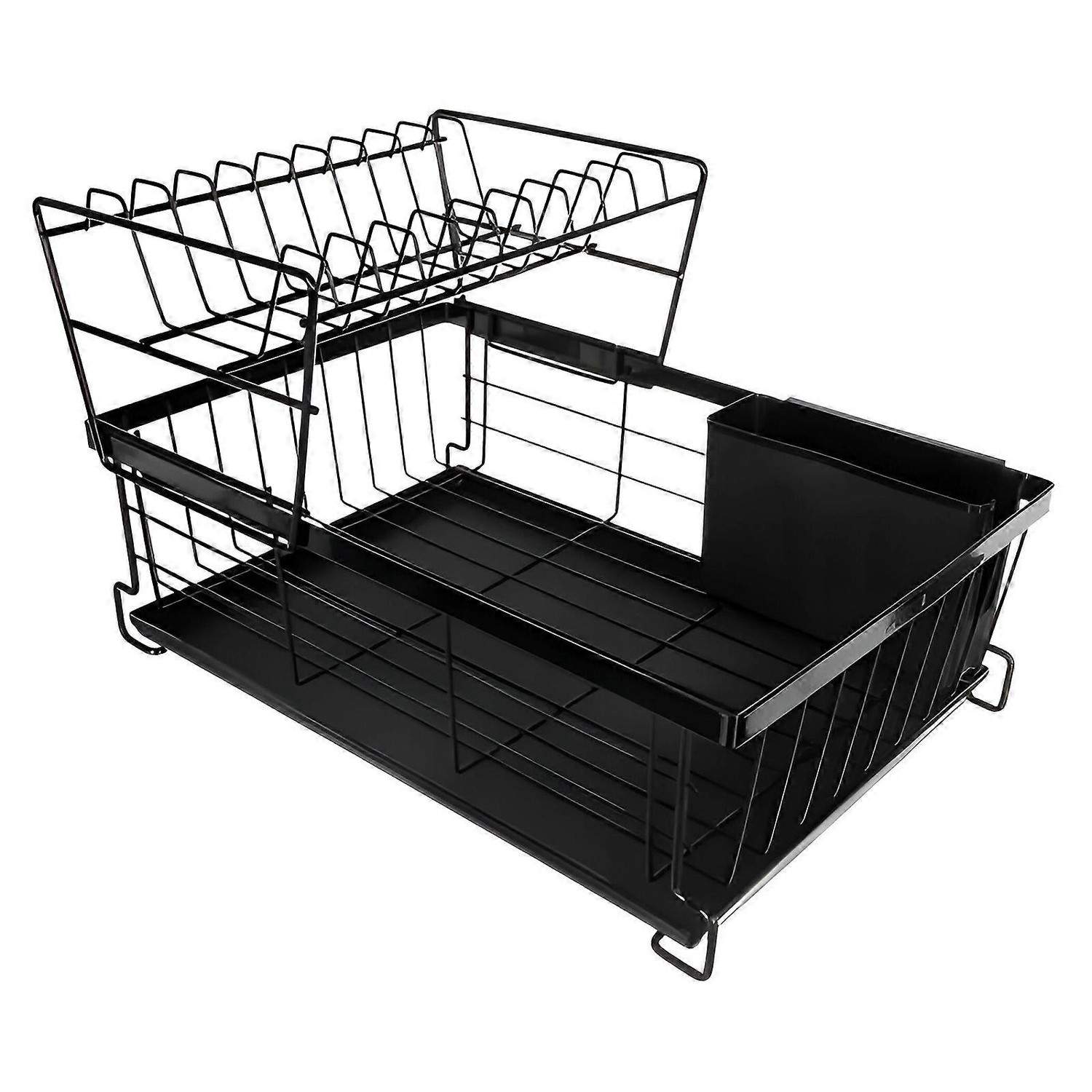 Vintage opvaskestativ med bestikskuffe - sort