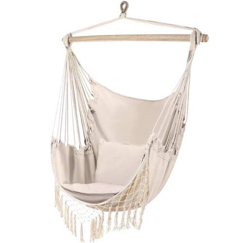 Beige Hængekøje / Hængestol med 2 Puder Komfortabel Afslapning til Haven
