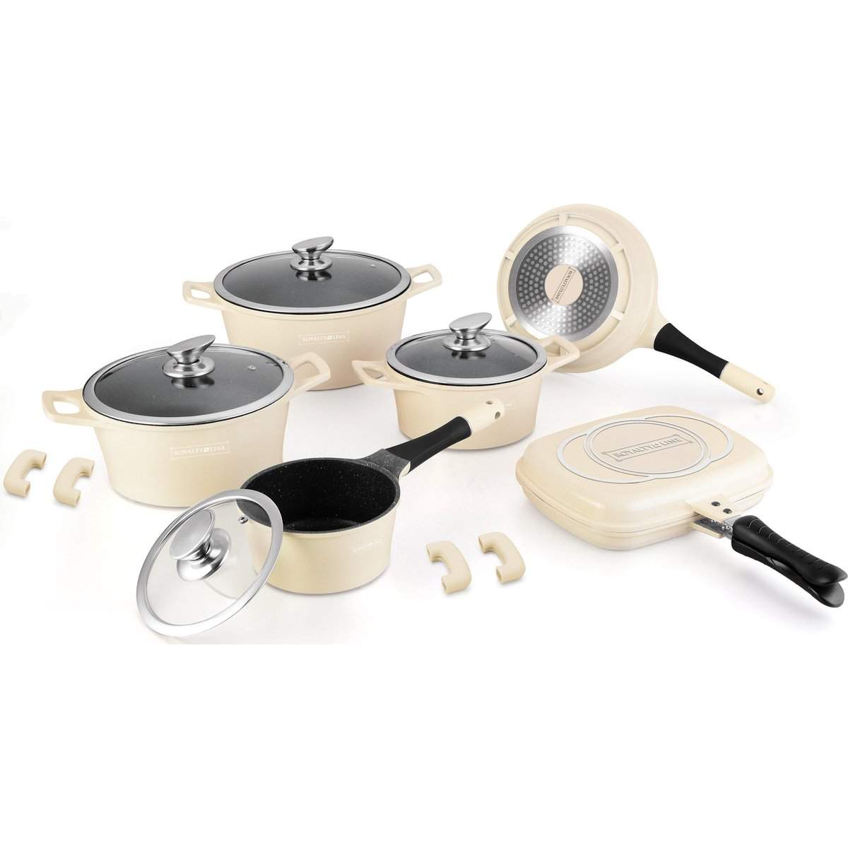 15-delar Grytset med Marmorbeläggning - Beige | Hem & Hobby - Hem & Hushåll - Kök - Köksredskap - Övriga Köksredskap | Pryloteket