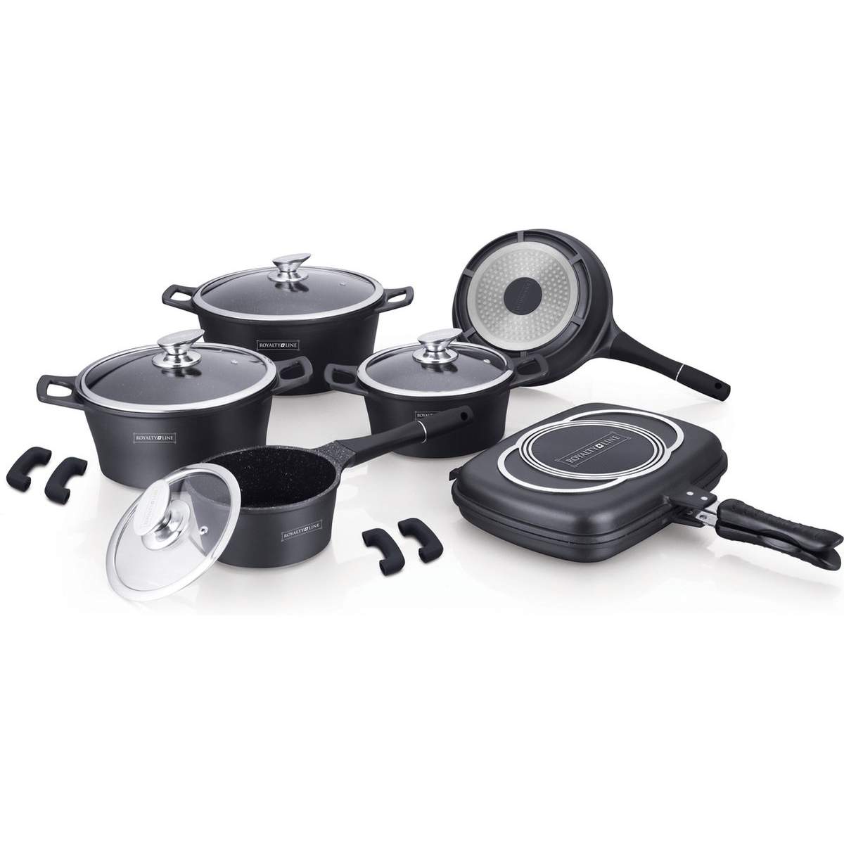 15-delar Grytset med Marmorbeläggning - Svart | Hem & Hobby - Hem & Hushåll - Kök - Köksredskap - Övriga Köksredskap | Pryloteket