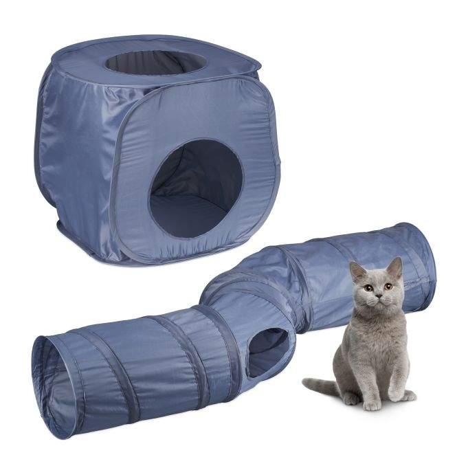 Sammenklappelig kattetunnel med kattehule