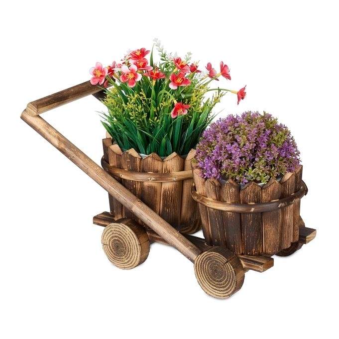 Planteringsvagn med 2 blomkrukor i trä | Hem & Hobby - Hem & Hushåll - Balkong | Pryloteket