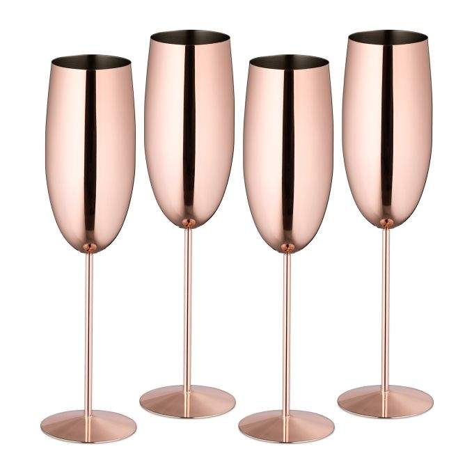 Champagneglas i rustfrit stål, sæt med 4 stk