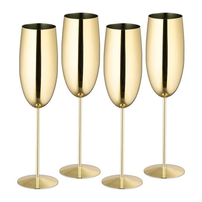 Champagneglas i rustfrit stål, sæt med 4 stk