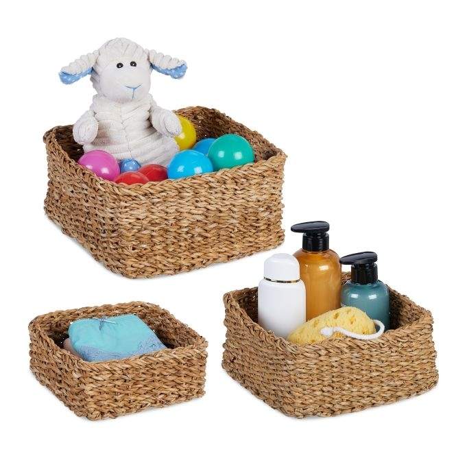 Firkantet opbevaringskurv, sæt med 3