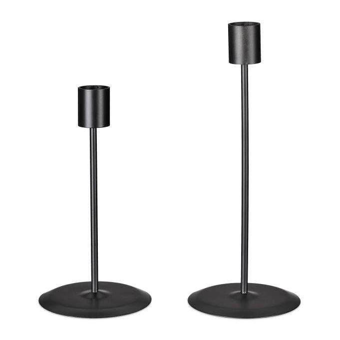 Sort lysestage, sæt med 2 stk