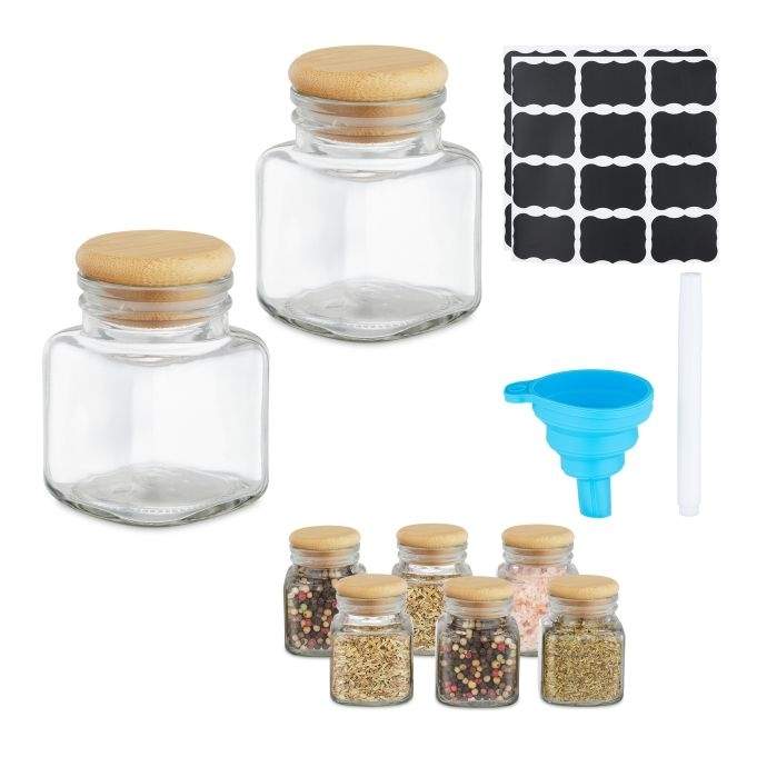 sæt med 8 krydderiglas med bambus låg