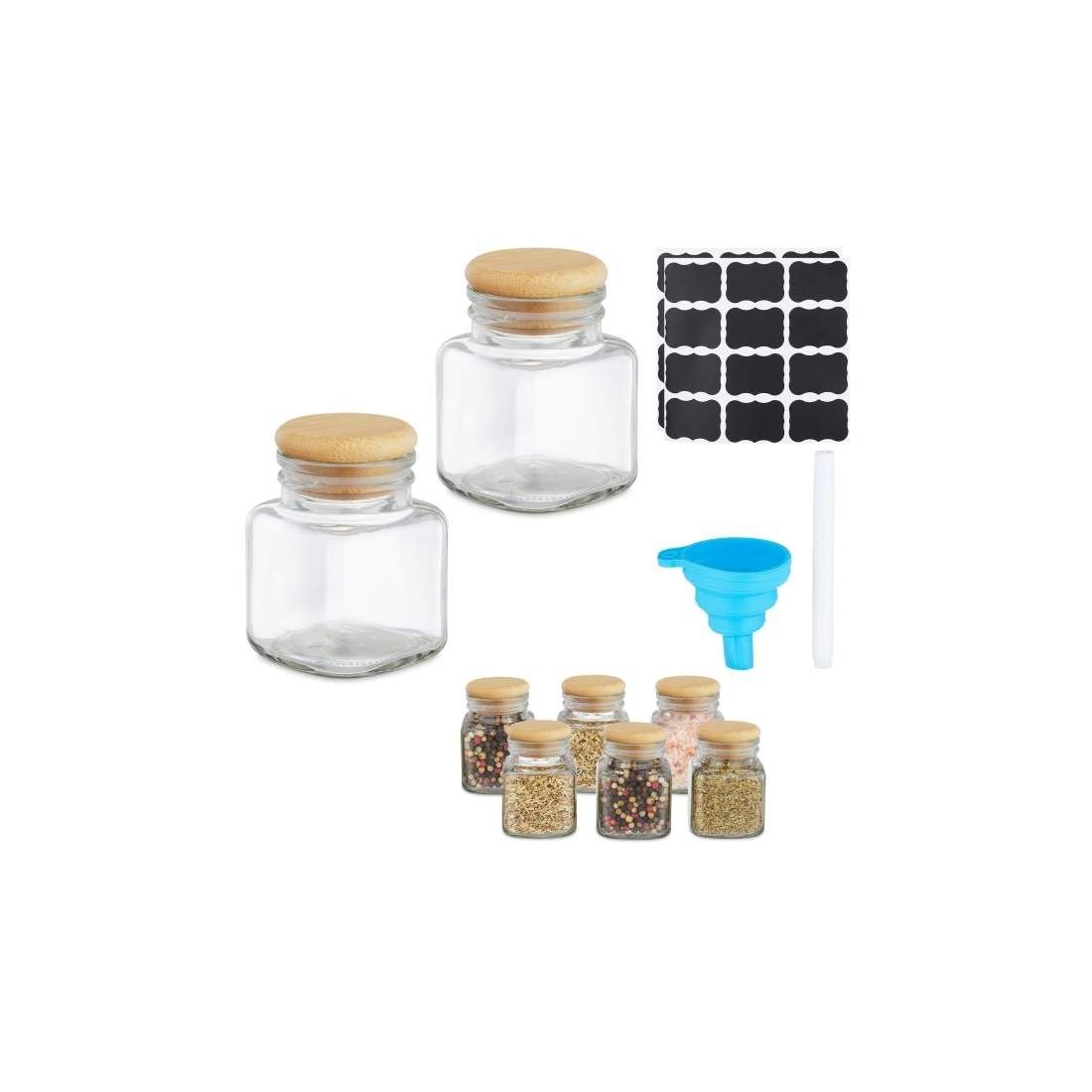 set med 8 kryddburkar med bambulock | Hem & Hobby - Hem & Hushåll - Kök - Köksförvaring - Kryddförvaring - Kryddburkar | Pryloteket