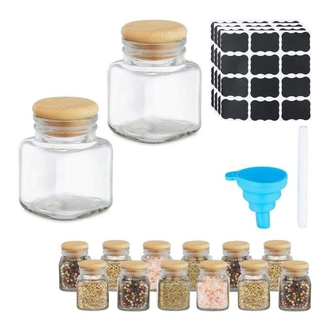 sæt med 14 krydderiglas med bambus låg