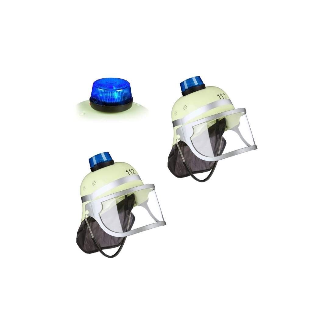 uppsättning med 2 brandmanshjälmar med blått ljus | Hem & Hobby | Pryloteket