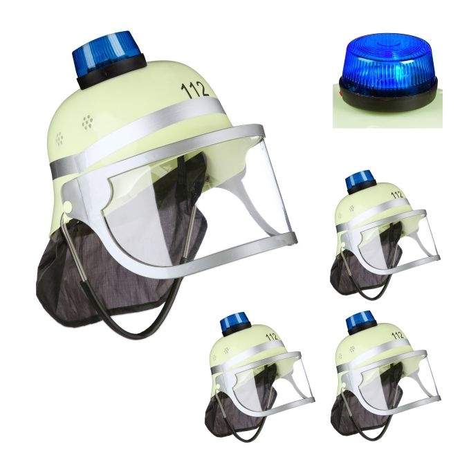 sæt med 4 brandmandshjelme med blåt lys