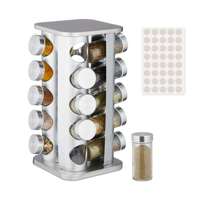 Roterende krydderikarrusel med 20 glas