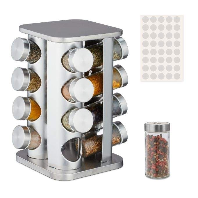 Roterende krydderikarrusel med 16 glas