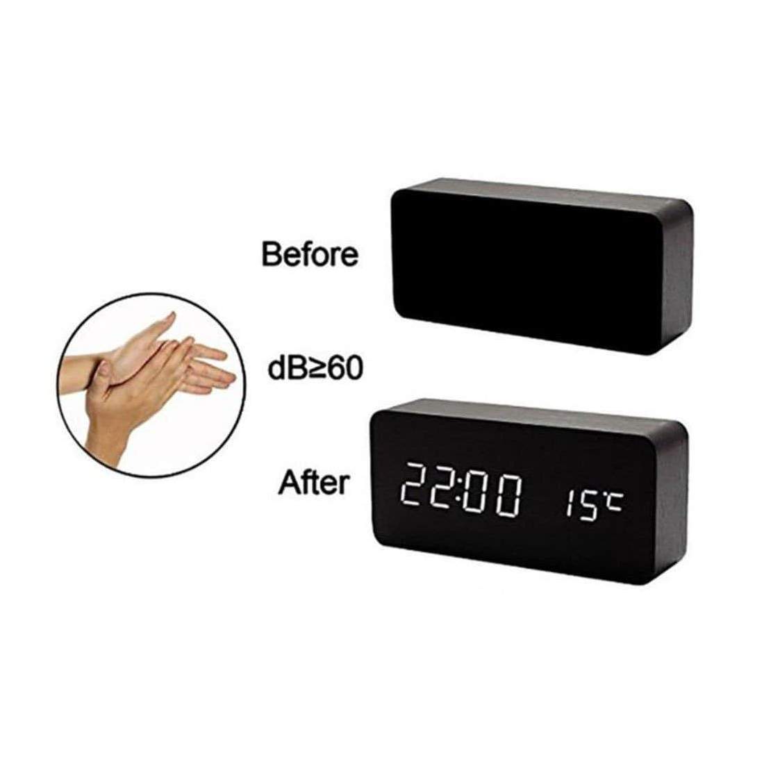 Digital LED Alarm Clock with a Wooden Design Black / White eStore