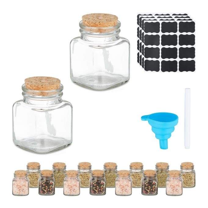Krydderiglas i sæt af 16 stk med kork låg