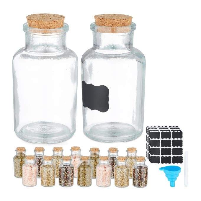sæt med 16 krydderiglas med kork låg