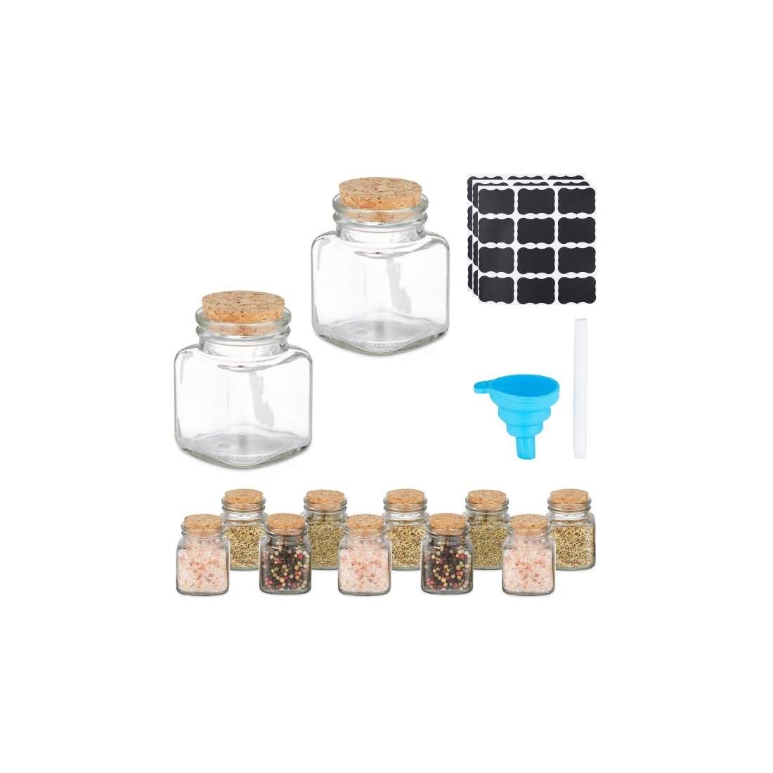 set med 12 kryddburkar med fyrkantiga korklock | Hem & Hobby - Hem & Hushåll - Kök - Köksförvaring - Kryddförvaring - Kryddburkar | Pryloteket