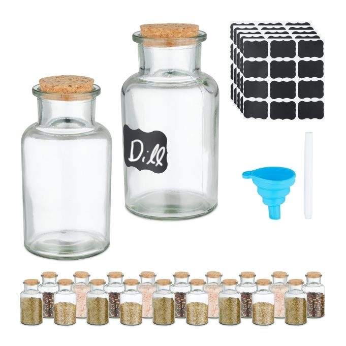 sæt med 20 krydderiglas med kork låg