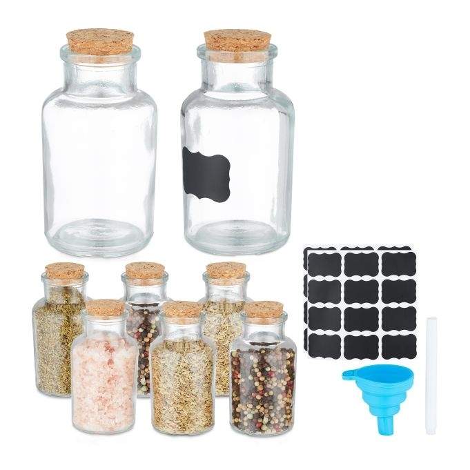 sæt med 8 krydderiglas med kork låg