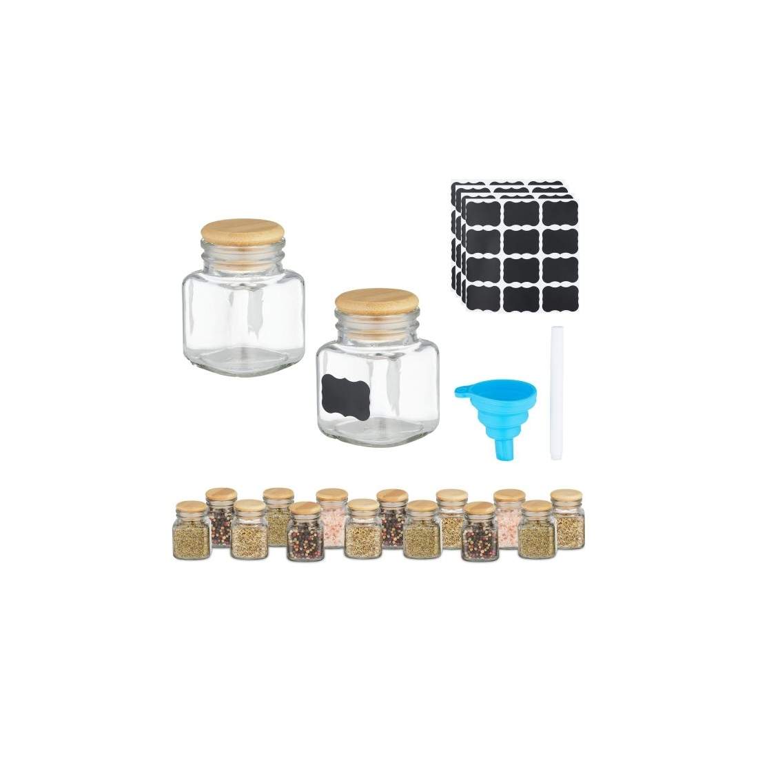 set med 16 kryddburkar fyrkantig bambu | Hem & Hobby - Hem & Hushåll - Kök - Köksförvaring - Kryddförvaring - Kryddburkar | Pryloteket