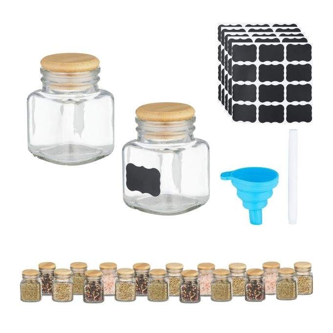 sæt med 20 krydderiglas firkantet bambus