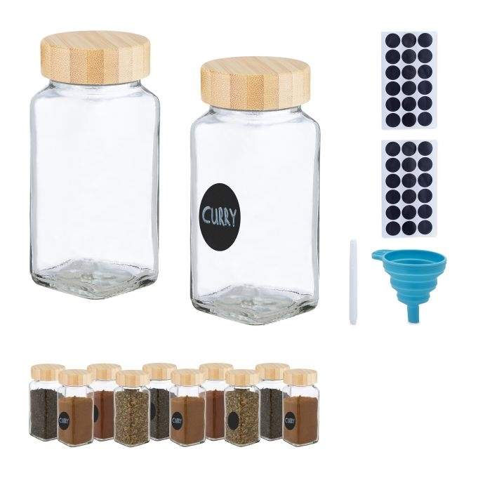 Krydderikrukkesæt med bambus låg