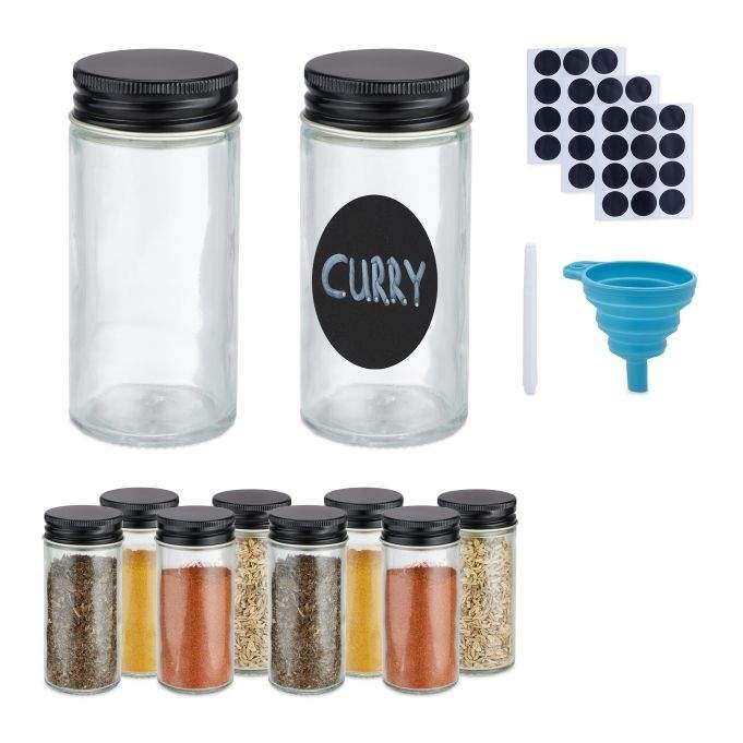 Runde krydderiglas med etiketter