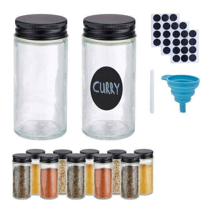 Runde krydderiglas med etiketter