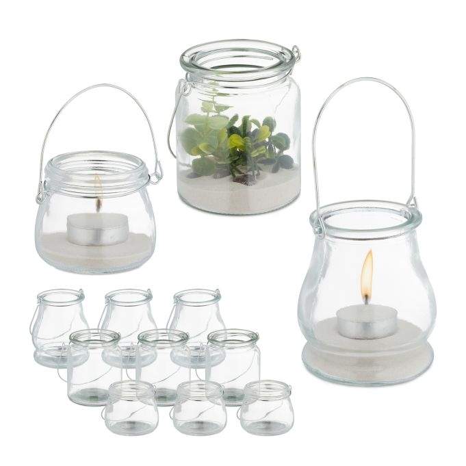 sæt med 12 glaslanterner i 3 størrelser