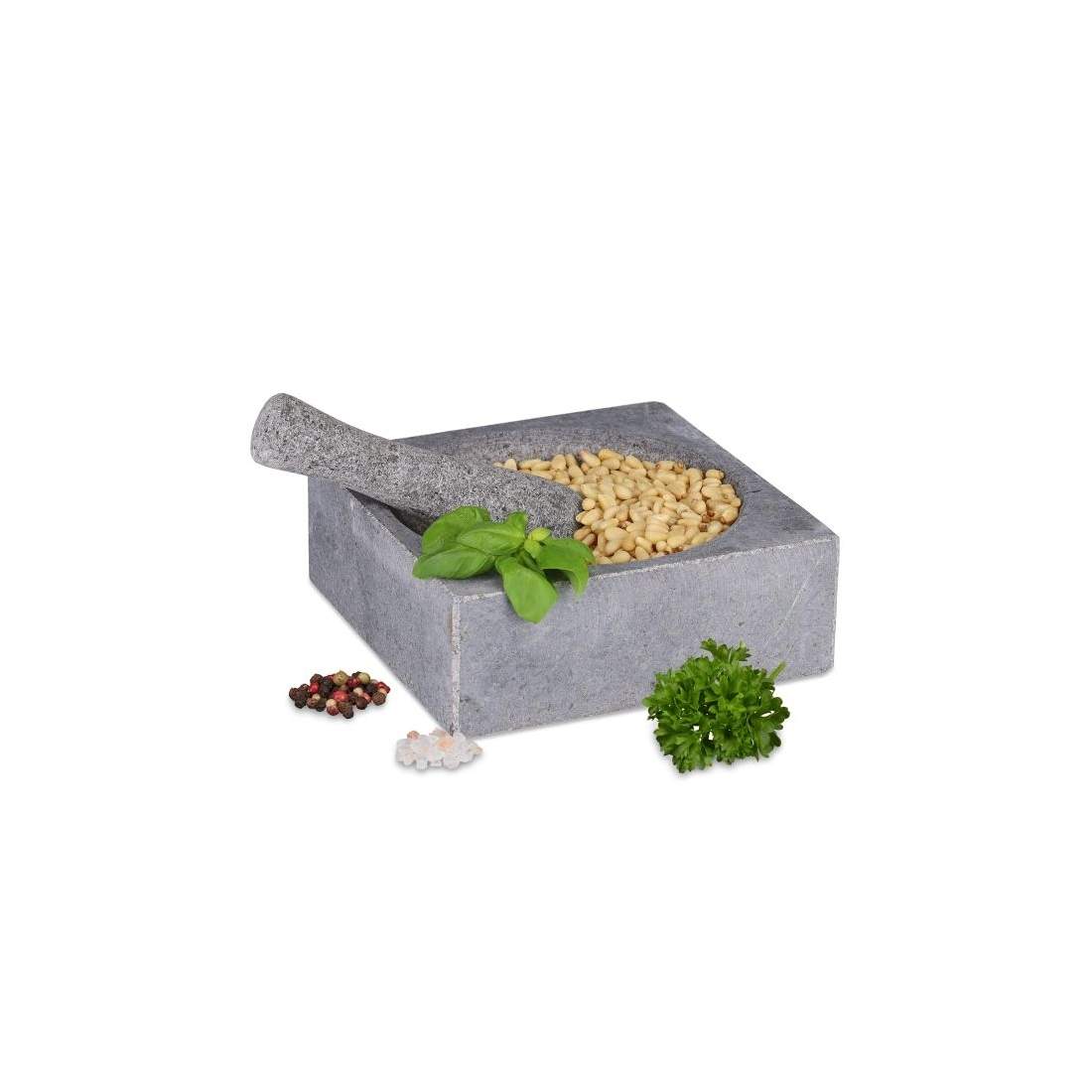 Fyrkantig mortel och mortelstöt av granit | Hem & Hobby - Hem & Hushåll - Kök | Pryloteket