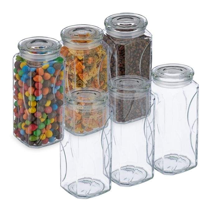 sæt med 6 opbevaringsglas med låg 1300 ml