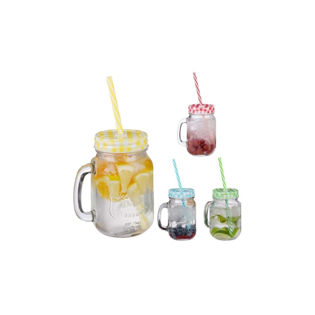 Farverige drikkeglas med låg sæt med 4 stk