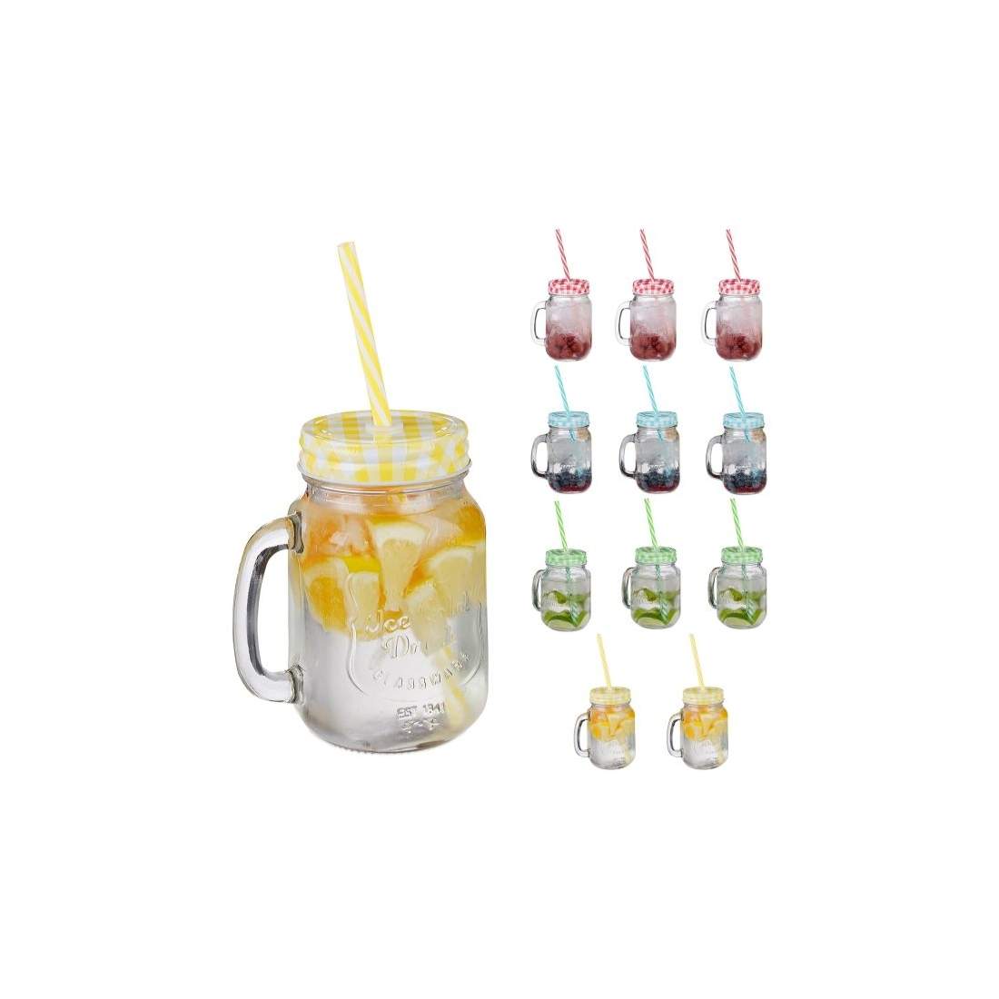 Farverige drikkeglas med låg - 12 stk