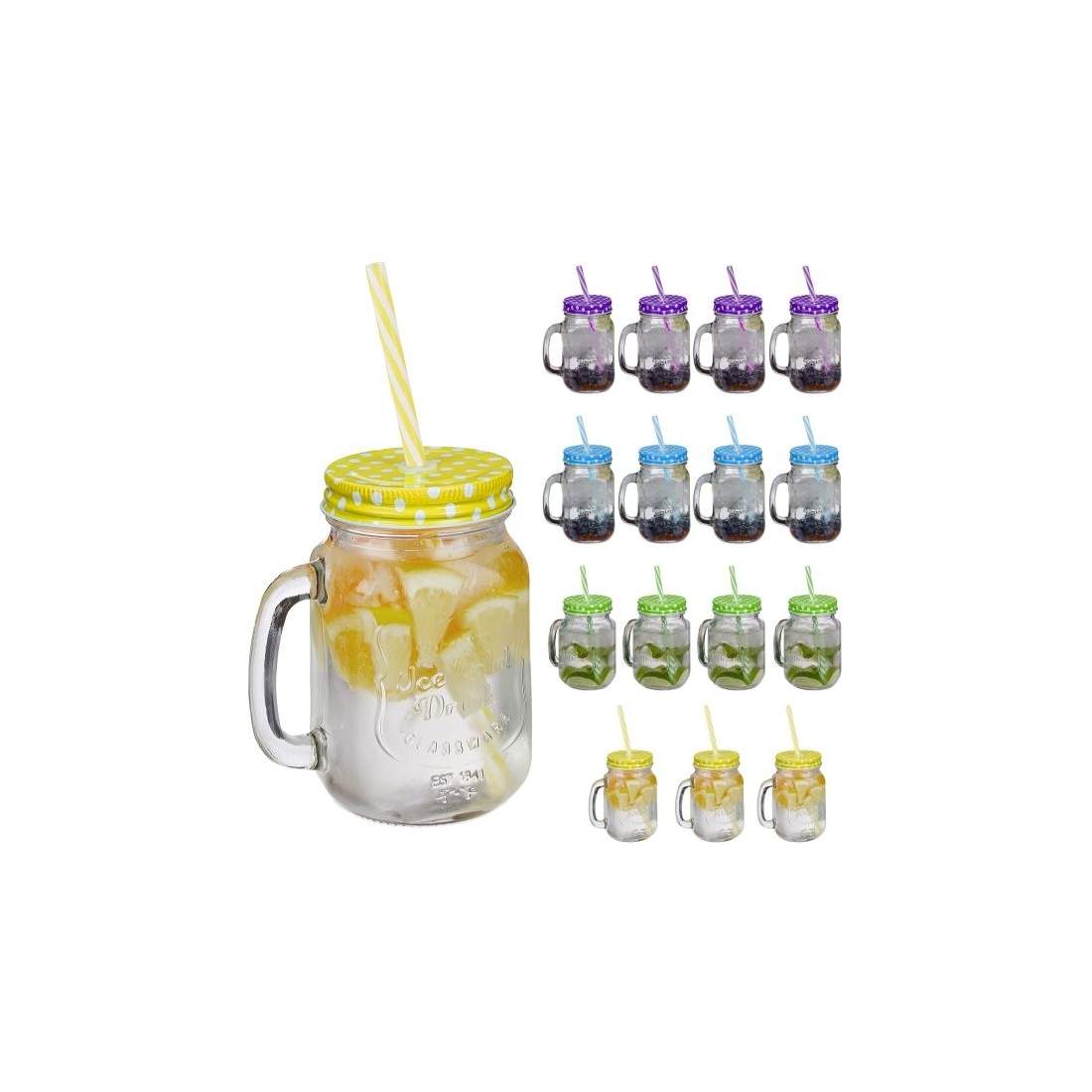 Farverige drikkeglas med låg - 16 stk