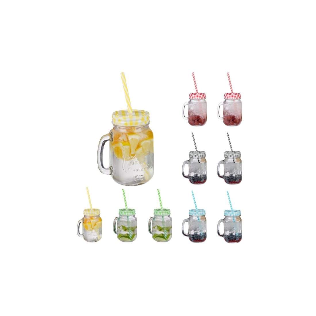 Farverige drikkeglas med låg sæt af 10 stk