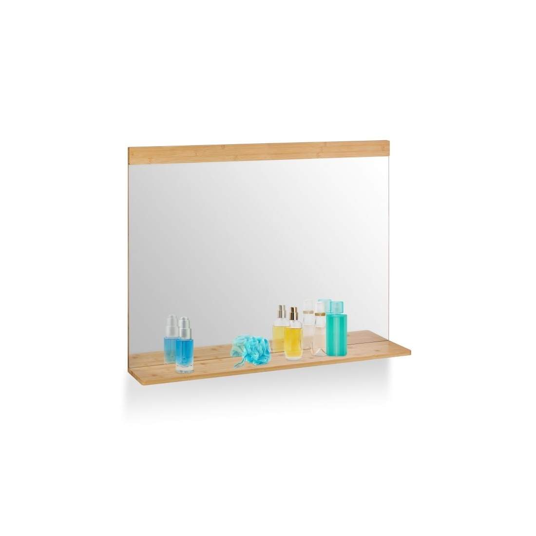 Väggspegel i bambu med hylla | Elektronik - Tillbehör Mobil & Surfplatta - Mobiltillbehör - Mobilkablar - Tillbehör | Pryloteket