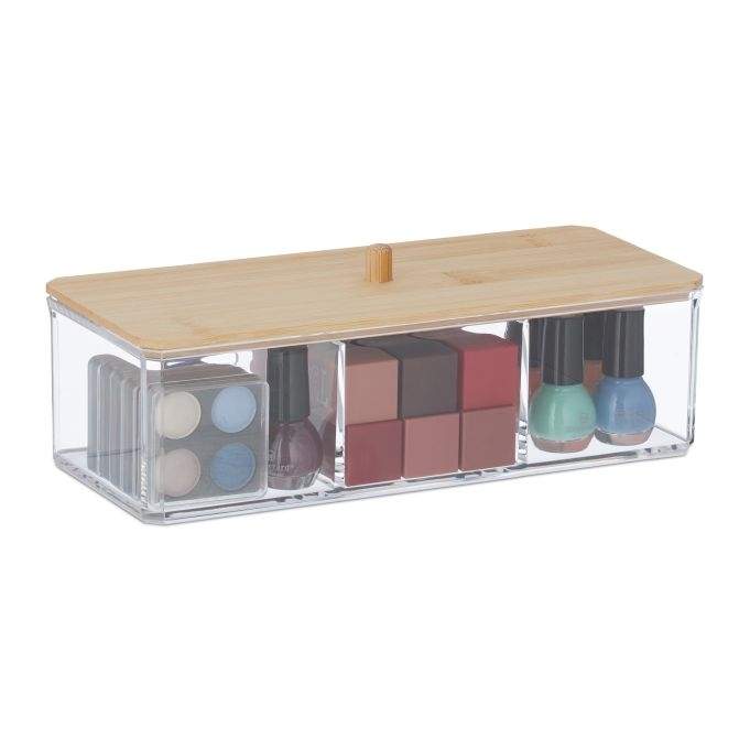 Make-up opbevaring med låg i bambus