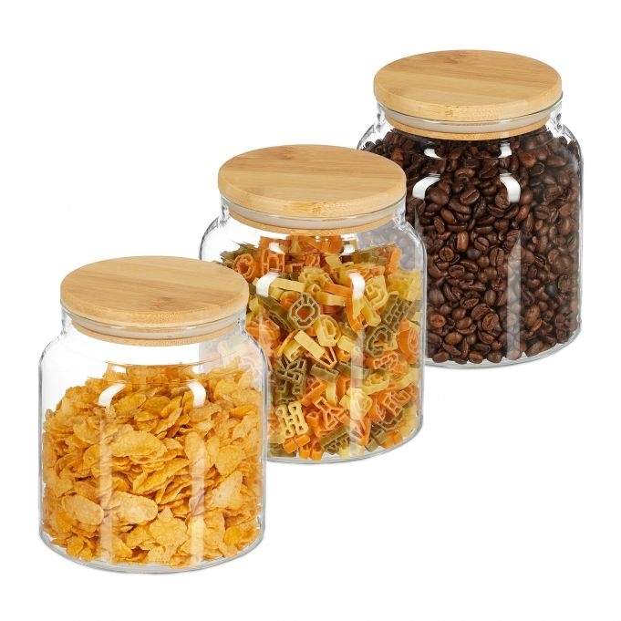 set med 3 förvaringsburkar med lock 1000 ml | Hem & Hobby - Hem & Hushåll - Kök - Köksförvaring - Förvaringsburkar | Pryloteket