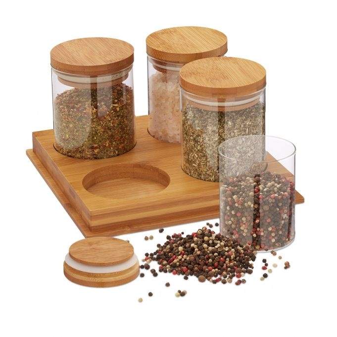 Krydderibeholder med bakke i bambus