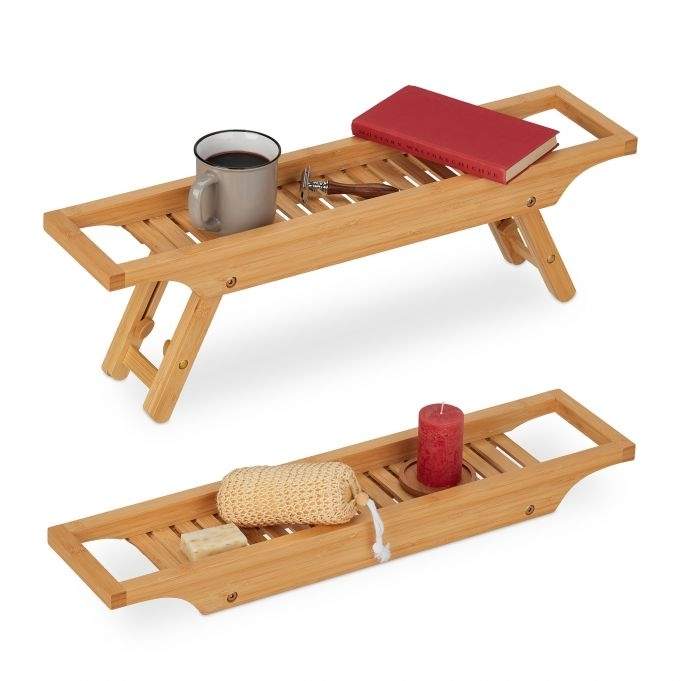 Højdejusterbar badehylde i bambus