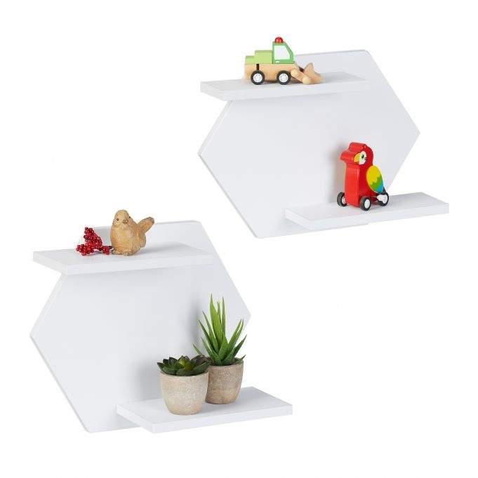 Sekskantede væghylder i sæt med 2 stk