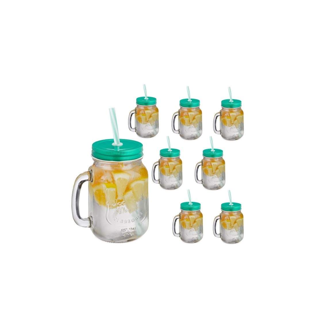 set om 8 dricksglas med lock grönt | Hem & Hobby - Hem & Hushåll - Kök - Servering - Sugrör | Pryloteket