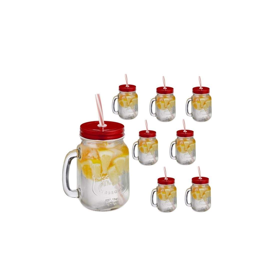 set om 8 dricksglas med röda lock | Hem & Hobby - Hem & Hushåll - Kök - Servering - Sugrör | Pryloteket