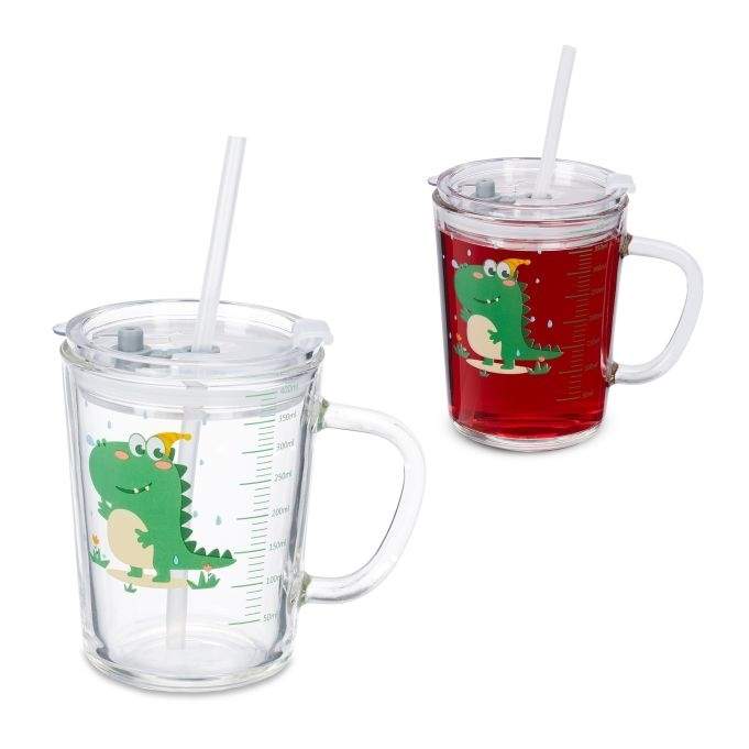 sæt med 2 børneglas med dinosaur motiver
