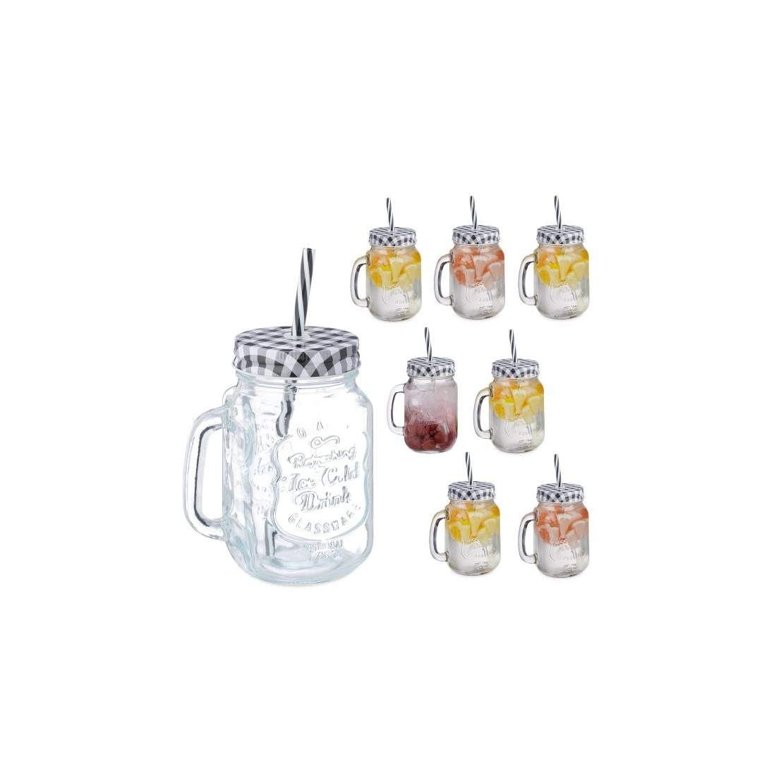 set om 8 dricksglas med rutiga lock | Hem & Hobby - Hem & Hushåll - Kök - Servering - Sugrör | Pryloteket