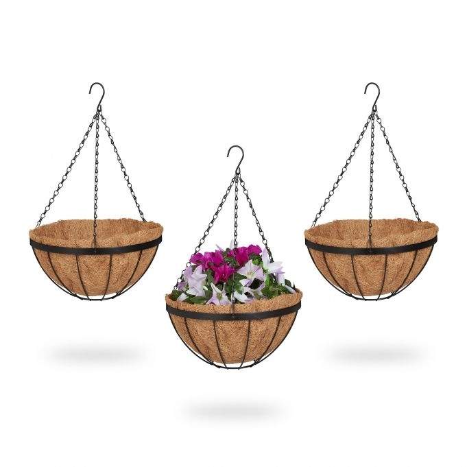 Hængende blomsterkurv med 3 kurve lavet af kokosfiber