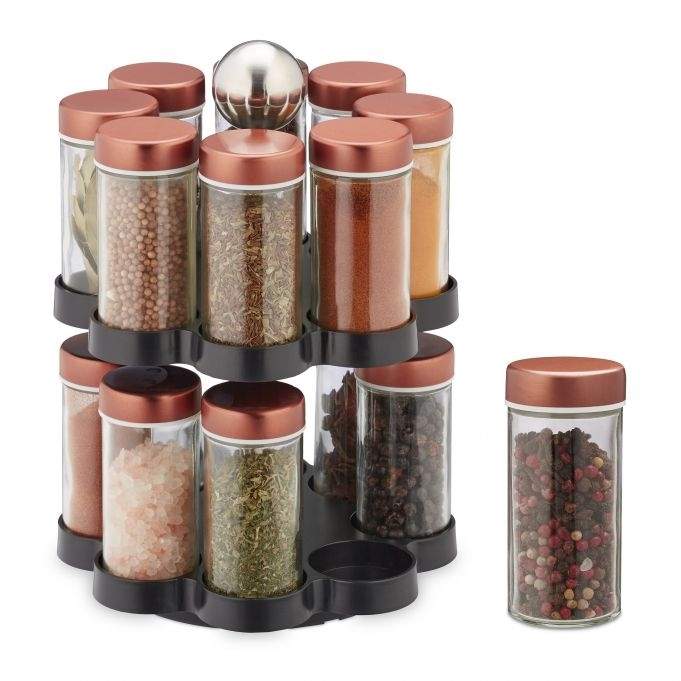 Roterende krydderkarrusel med 16 glas