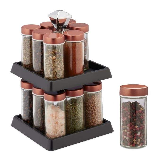 Roterende krydderihylde med 16 glas