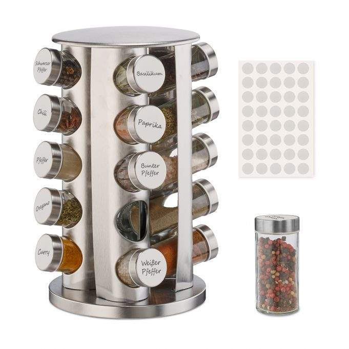 Rotating spice carousel with 20 jars